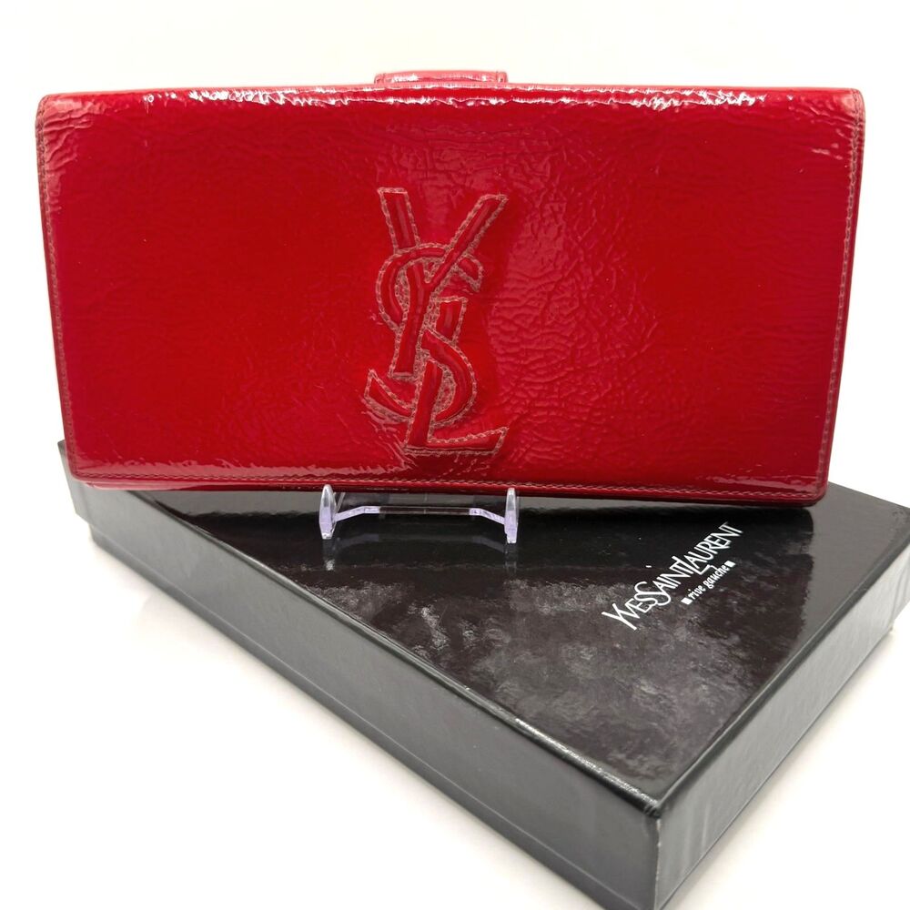 YSL Yves Saint Laurent Vintage Belle de Jour Patent Wallet WOC Red Authentic - Picture 2 of 16